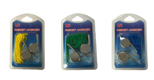 Metal Whistle with String 4 cm Pack of 2 Assorted Colours 7101 (Large Letter Rate)