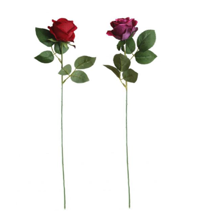 Plastic Artificial Fake Roses Single Stem Velvet Petals 50cm Assorted Colours SKU 7105