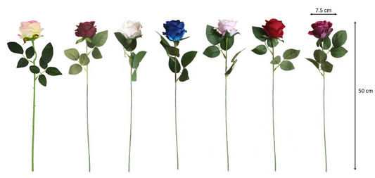 Plastic Artificial Fake Roses Single Stem Velvet Petals 50cm Assorted Colours SKU 7105