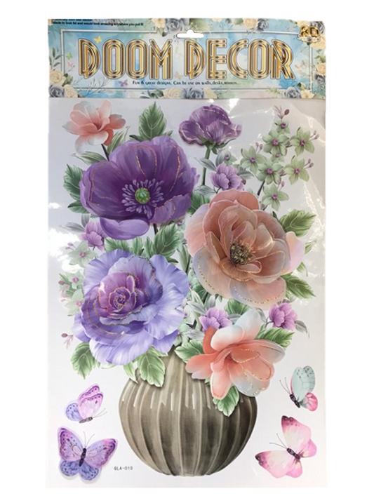 Room Decor 3D Effect Wall Stickers Flowers Vase Design 60 x 35 cm Assorted Designs and Colours 7125