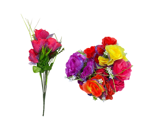 Plastic Artificial Flowers Roses 34 cm Assorted Colours 7318