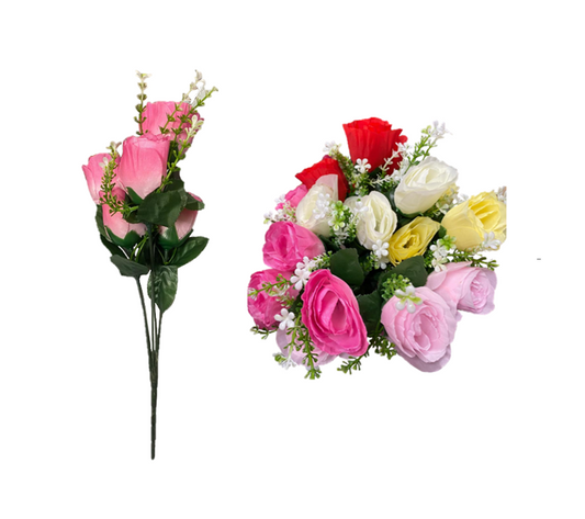 Plastic Artificial Flowers Roses 34 cm Assorted Colours 7322