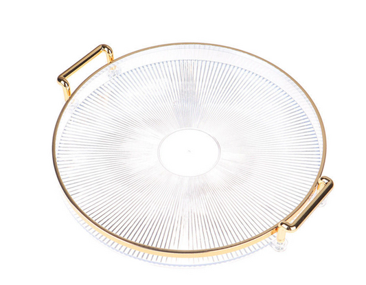 Round Transparent Plastic Serving Tray with Gold Rim and Handles 32 cm 7354