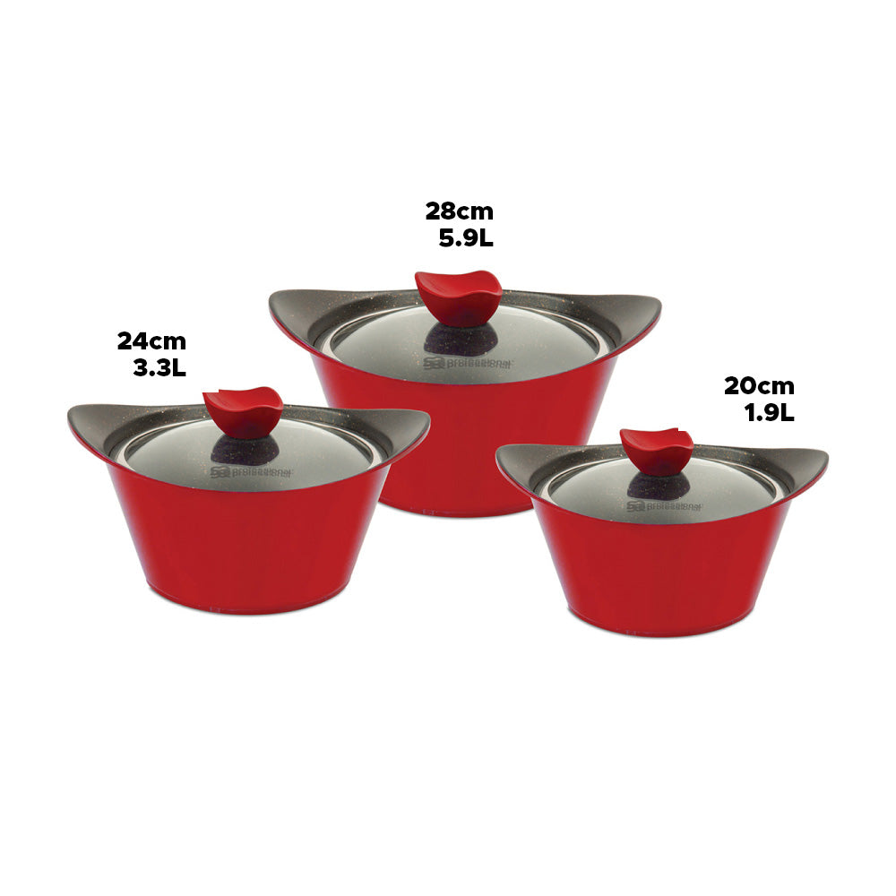 SQ Professional Caia Die Cast Stock Pot Set of 3 Red P97101 / 7423