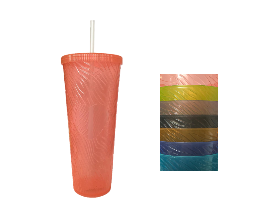 Large Plastic Drinking Cup Tumbler with Lid and Straw Heart Design 750ml / 22.5 cm Assorted Colours 7436