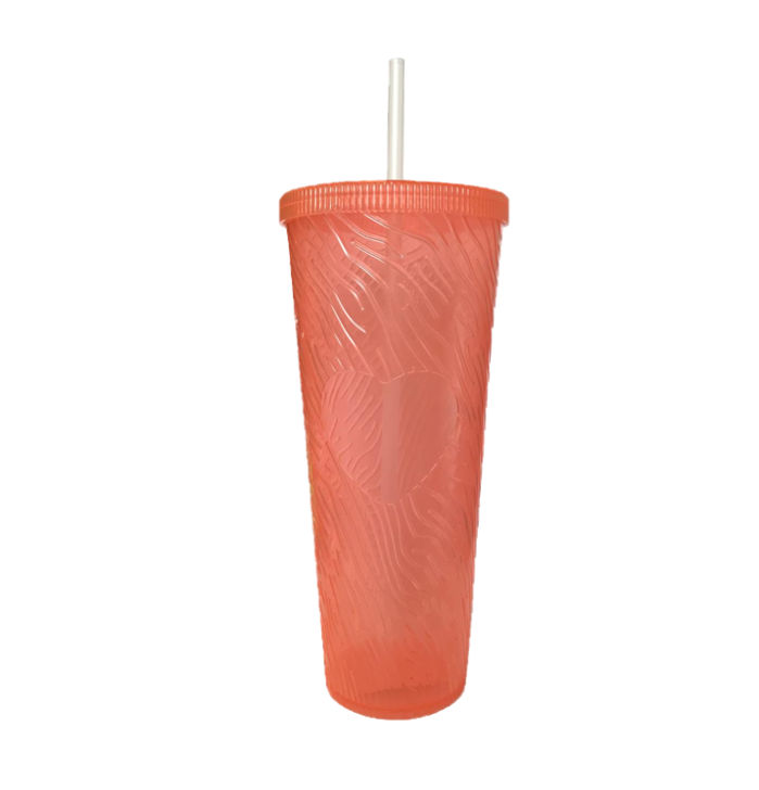 Large Plastic Drinking Cup Tumbler with Lid and Straw Heart Design 750ml / 22.5 cm Assorted Colours 7436