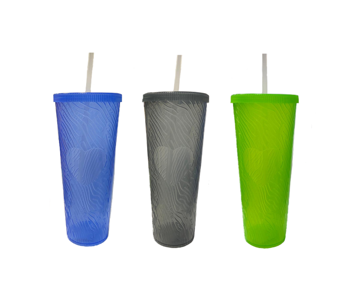 Large Plastic Drinking Cup Tumbler with Lid and Straw Heart Design 750ml / 22.5 cm Assorted Colours 7436
