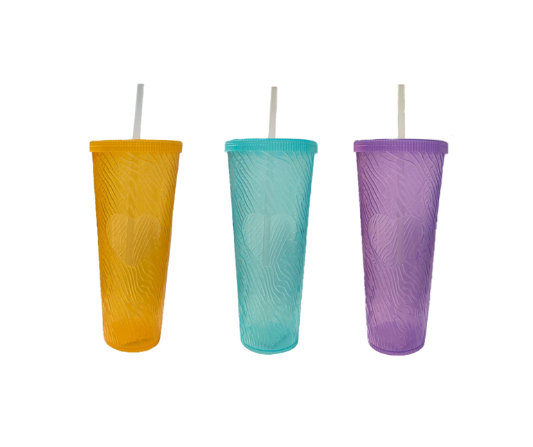 Large Plastic Drinking Cup Tumbler with Lid and Straw Heart Design 750ml / 22.5 cm Assorted Colours 7436