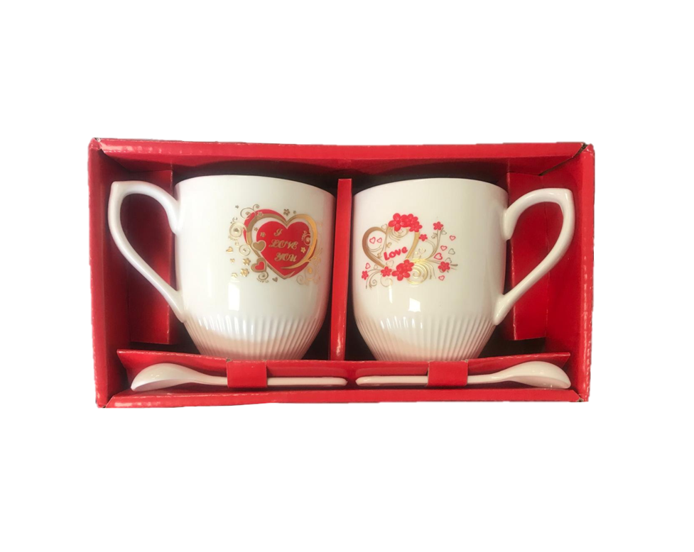 Coffee Tea Cup Mug with Teaspoon Set of 2 Assorted Designs 7519