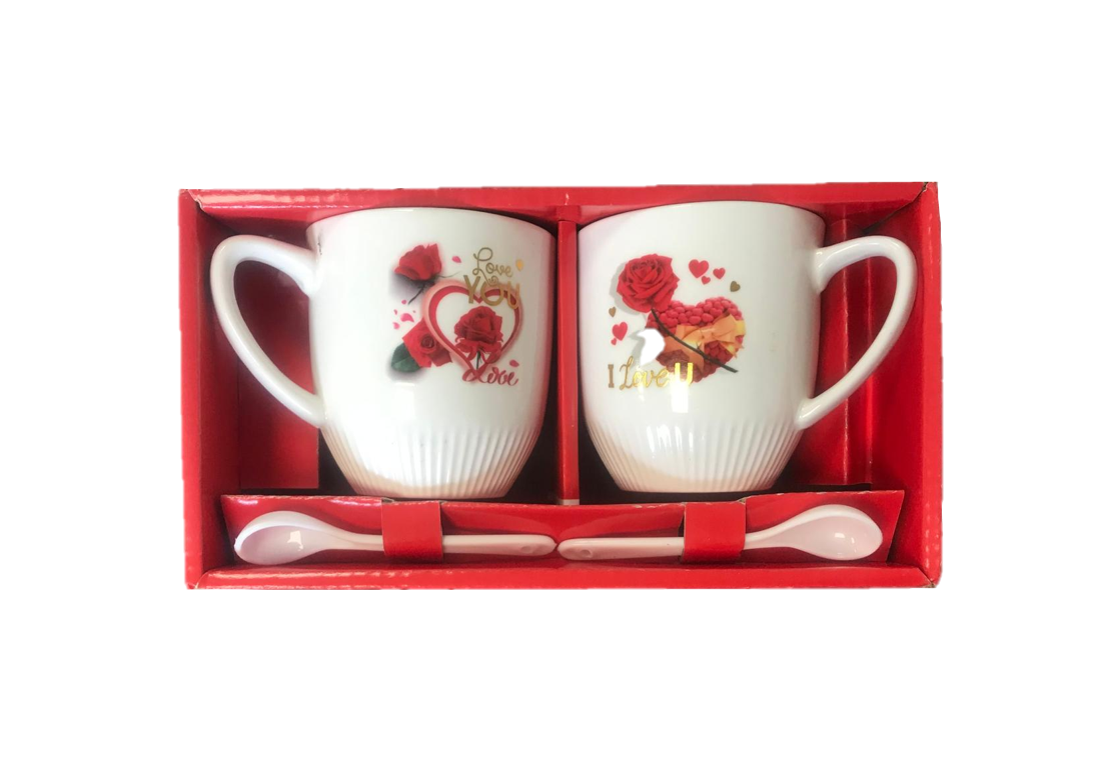 Coffee Tea Cup Mug with Teaspoon Set of 2 Assorted Designs 7519