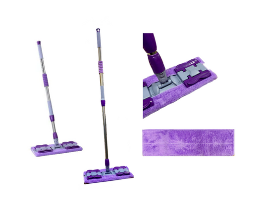 Extendable Microfibre Flat Floor Mop + Extra Mop Refill Pad 75 / 115 cm Assorted Colours 7624