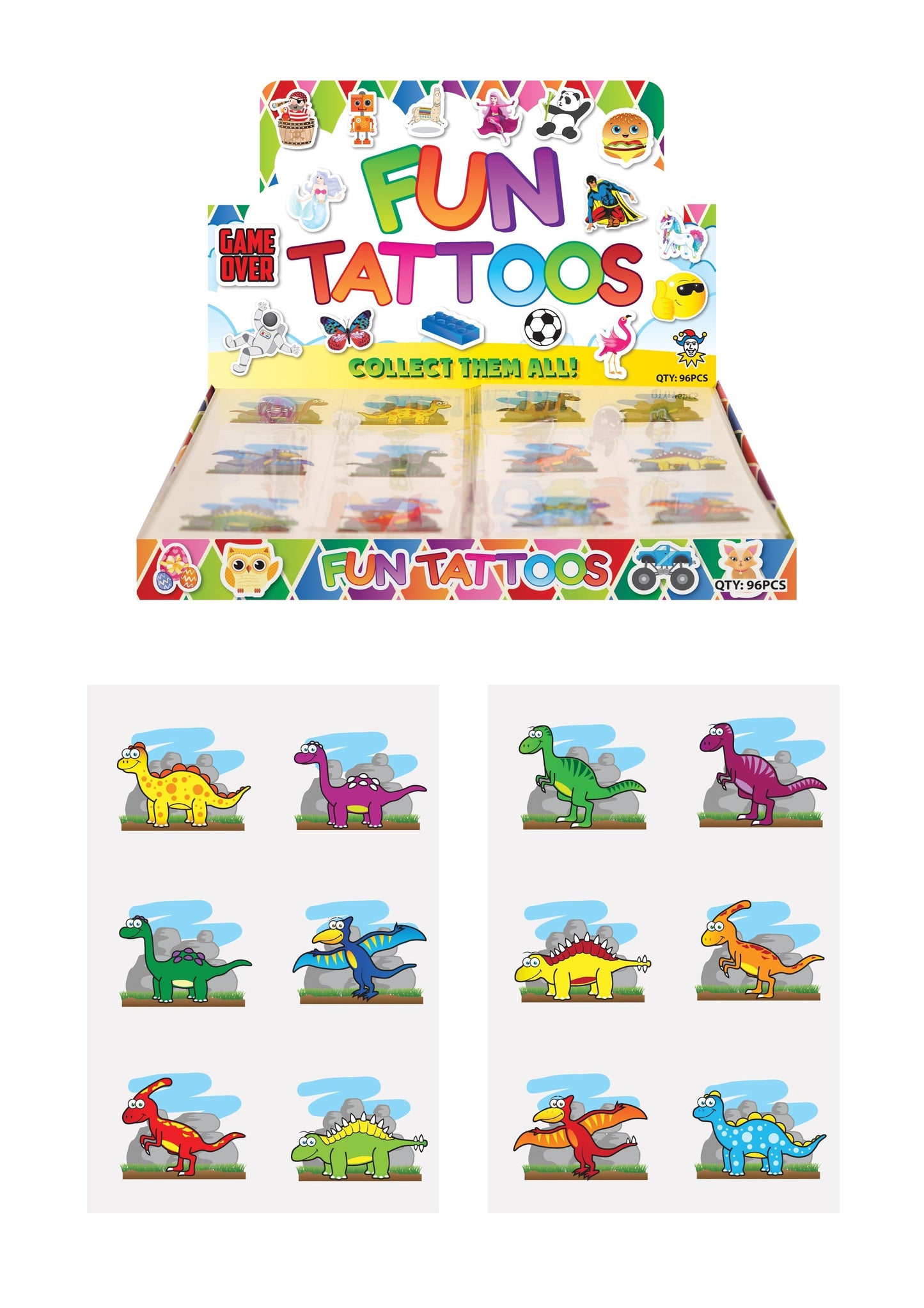Children's Fun Sticker Tattoos Dinosaur Style (4cm) Assorted Designs N51044