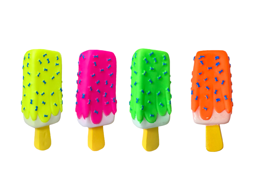 Pet Dog Toy Squeaky Ice Cream Popsicle with Dog Bone Print 15 cm Assorted Colours 7757