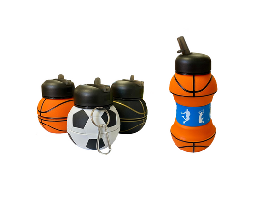 Foldable Collapsible Sports Water Drinking Bottle Sport Ball Design Assorted Designs 7841