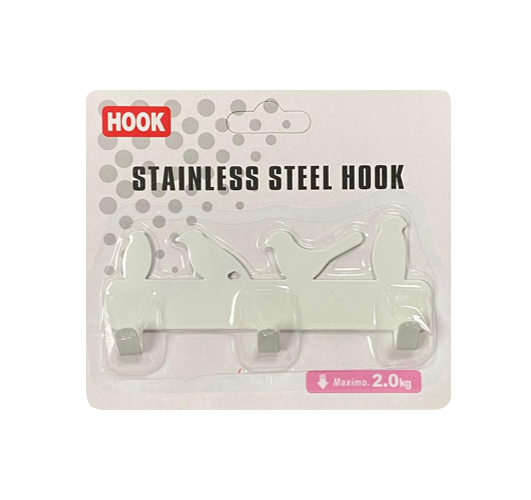 Metal Coat 3 Hook Hanger Rack with Bird Silhouette Design 13cm Assorted Colours 7848