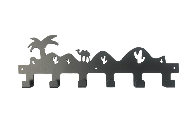 Metal Coat 6 Hook Hanger Rack with Camel Desert Silhouette Design 40cm Black 7849