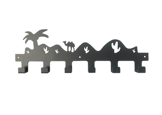 Metal Coat 6 Hook Hanger Rack with Camel Desert Silhouette Design 40cm Black 7849