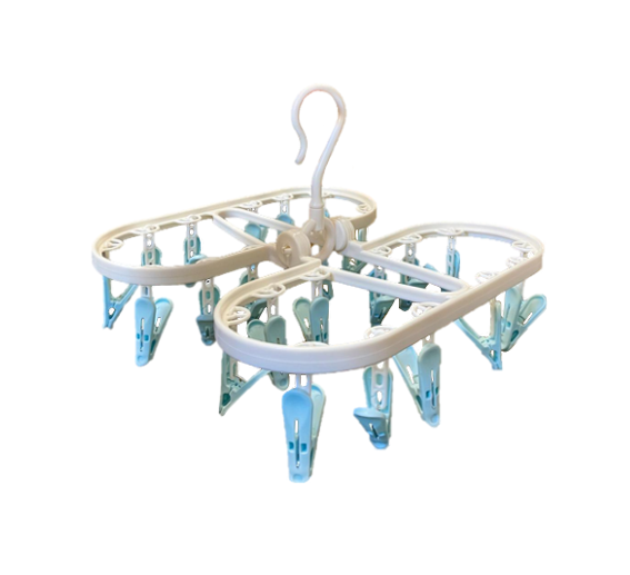Foldable Plastic Laundry Socks 24 Clothes Peg Hanger 33 x 32cm Assorted Colours 7851