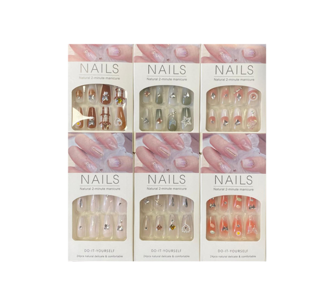 Artificial Fake Nail Extensions with Gems Assorted Designs 7853