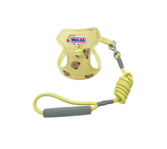 Pastel Dog Leash Lead with Soft Harness Vest with Bell 115cm Assorted Designs and Colours 7862