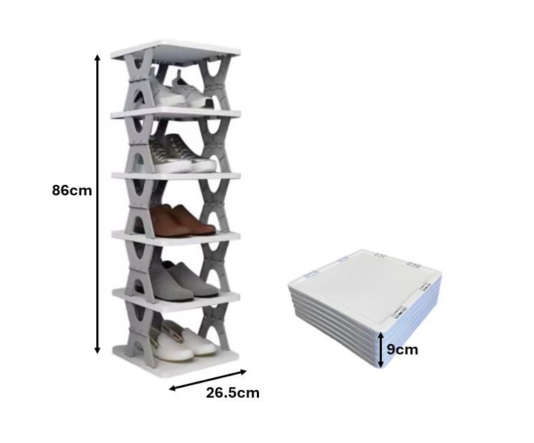Foldable Collapsible Plastic Shoe Shelf Storage Rack 6 Tier 26.5 x 18.5cm Assorted Colours 7884