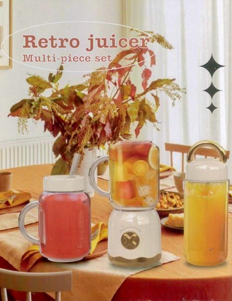 Mini Electric Plastic Retro Style Kitchen Juice Blender with Bottle 500ml Assorted Colours 7885