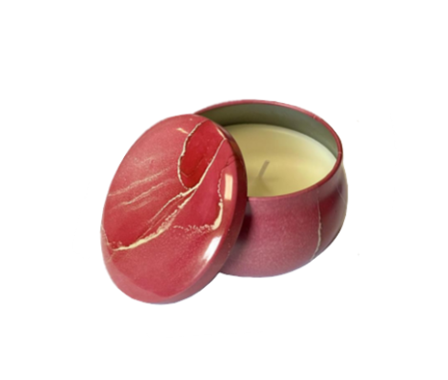 Scented Candle in Metal Jar with Coloured Marble Print 7 x 4.5cm in Gift Box of 4 Assorted Designs 7890