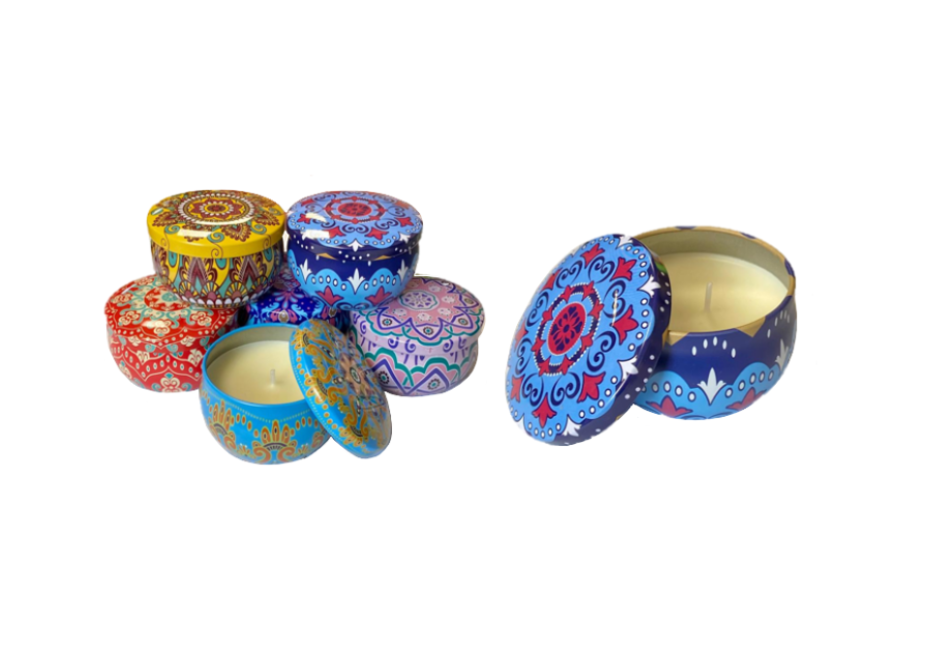 Scented Candle in Metal Jar with Printed Design 5 x 4cm Assorted Designs 7891