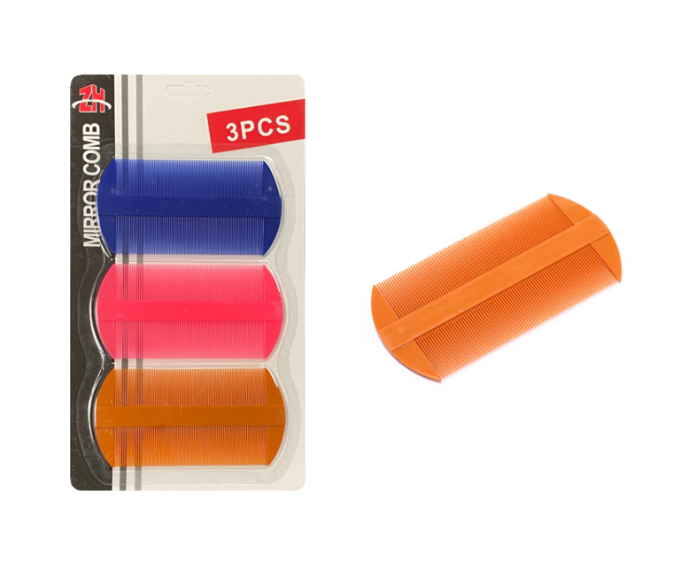 Plastic Dual Sided Fine Tooth Hair Comb 10.5 x 5cm Pack of 3 Assorted Colours 7895
