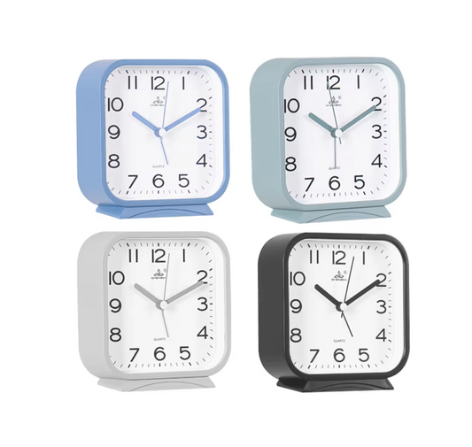 Square Plastic Analogue Alarm Clock 12.5 x 11.5 x 4.2cm Assorted Colours 7905