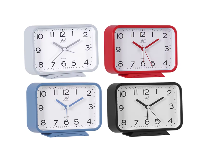 Rectangular Plastic Analogue Alarm Clock 10 x 14.5 x 4.2cm Assorted Colours 7907