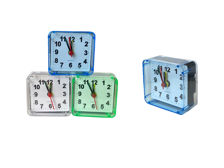 Small Mini Square Plastic Travel Alarm Clock Assorted Colours 7911