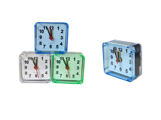 Small Mini Square Plastic Travel Alarm Clock Assorted Colours 7911