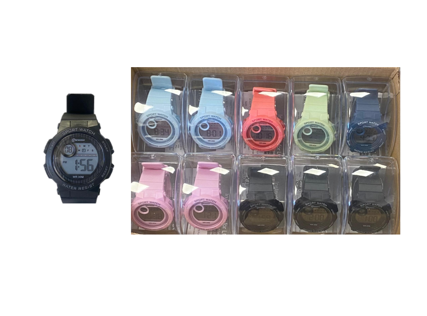 Mingrui Water Resistant Plastic Digital Sports Watch Assorted Colours 7914