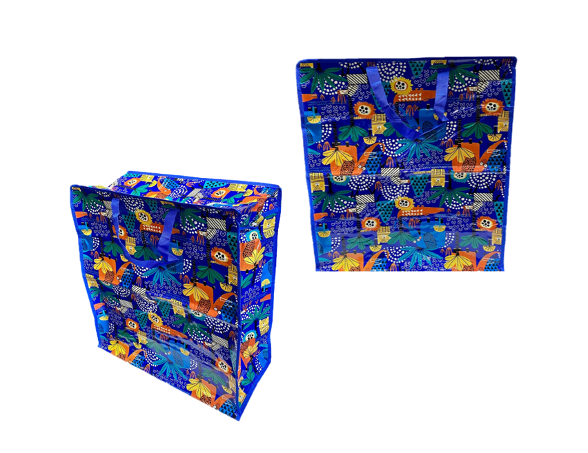 Large Plastic Shopping Laundry Bag with Printed Design 50 x 55 x 25cm Assorted Designs 7948