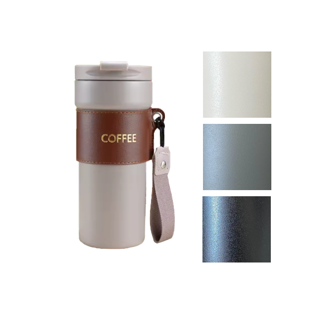 Stainless Steel Coffee Travel Thermos Flask Tumbler with Cup Sleeve 450ml Assorted Colours 7950