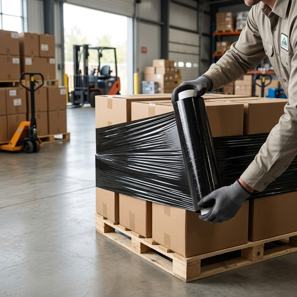 Heavy Duty Black Pallet Parcel Stretch Shrink Wrap 40cm x 250m Roll, SKU BW400MM