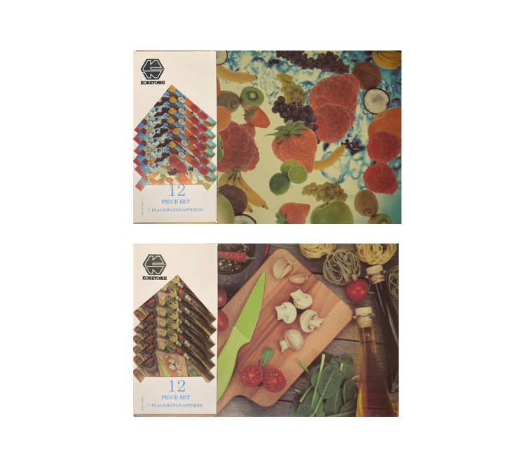 Plastic Dining Placemat and Coaster Food Fruit Print Set of 12 Assorted Designs 8014