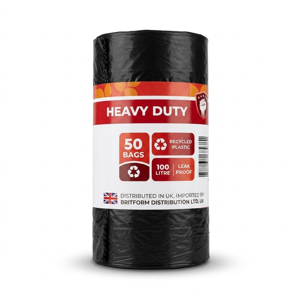 Heavy Duty Recycled Bin Bags 100L, 50 Bags, Recycled Plastic, Leak Proof – SKU4781