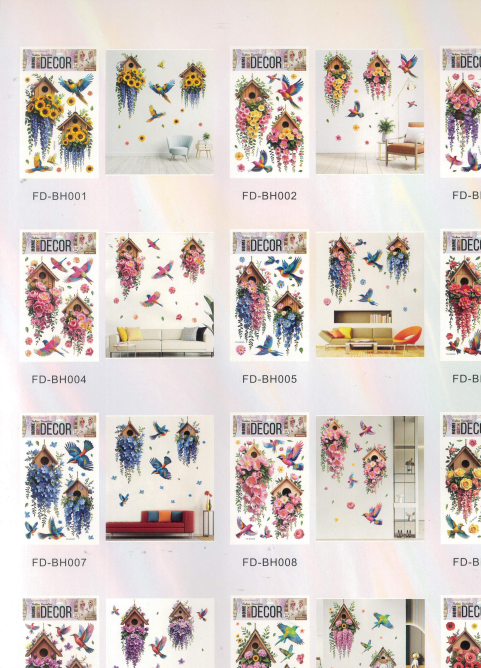 Room Decor 3D Effect Wall Stickers Bird Floral 60.5 x 35 cm Assorted Designs 8063