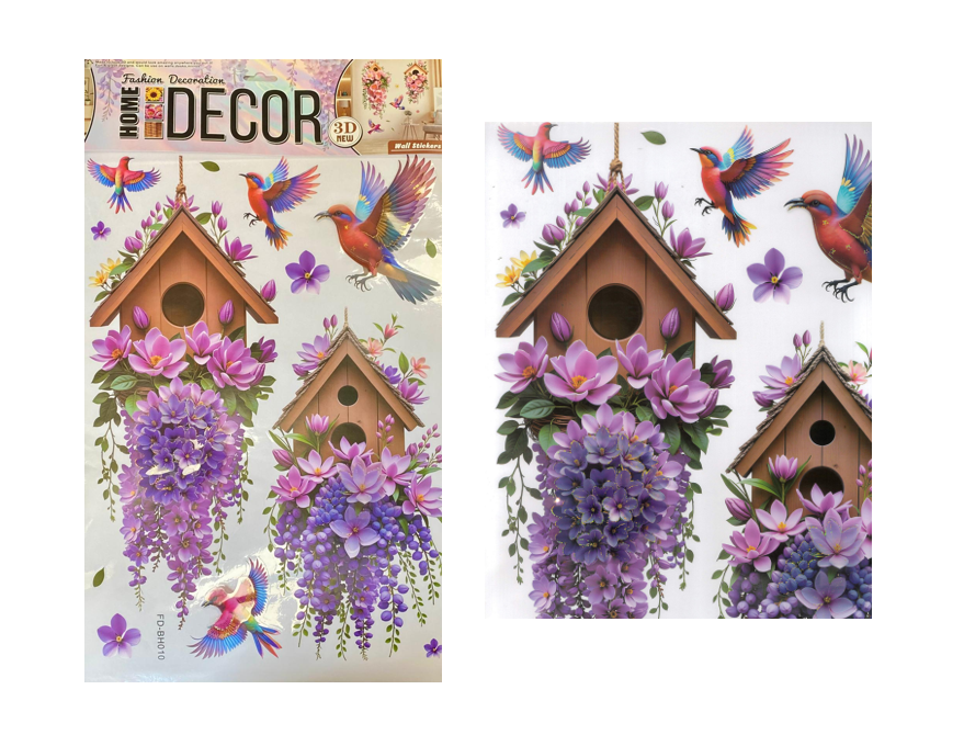 Room Decor 3D Effect Wall Stickers Bird Floral 60.5 x 35 cm Assorted Designs 8063