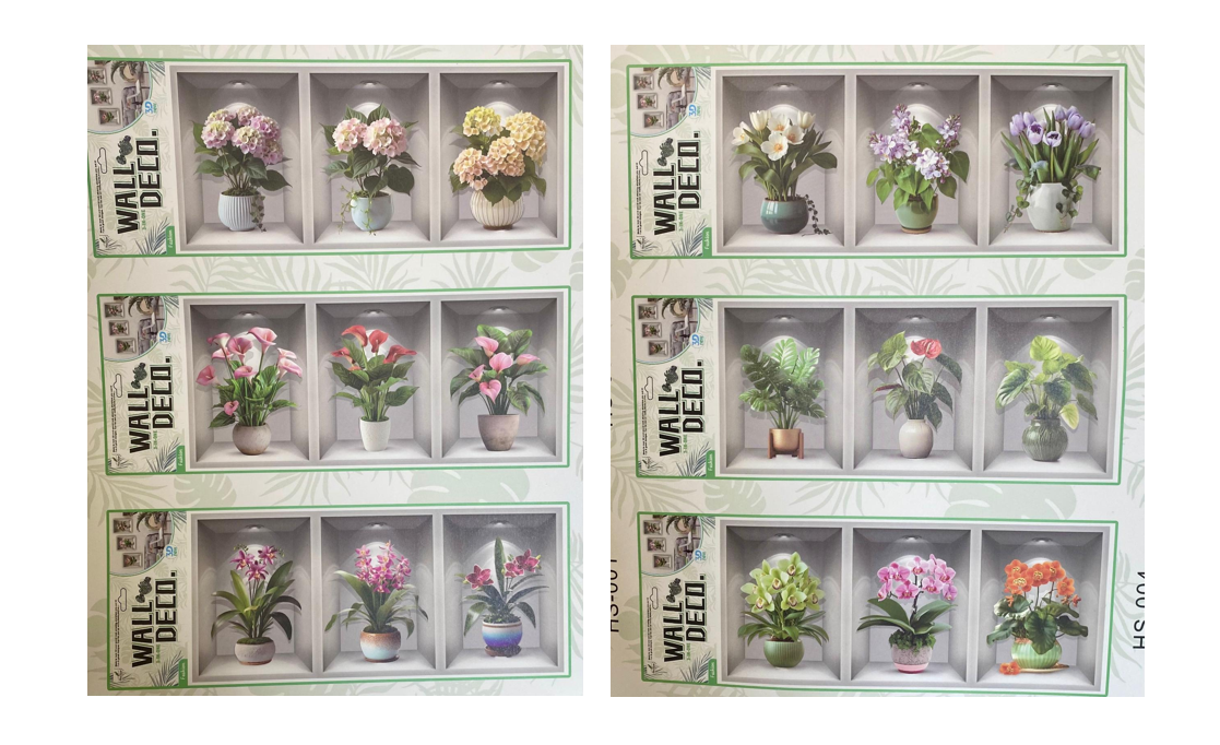 Room Decor 3D Effect Wall Stickers 3 Flower Vase Wall Design 55 x 25cm Assorted Designs 8066