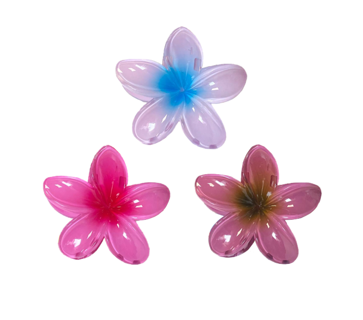 Plastic Tropical Frangipani Flower Hair Claw Clip 8cm Assorted Colours 8069