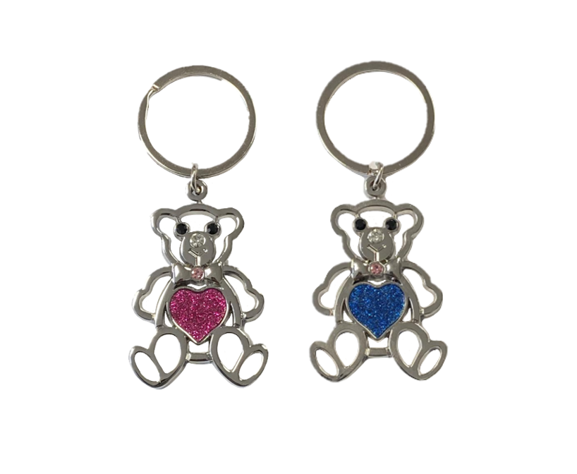 Metal Bear with Heart Keychain Keyring 9cm Assorted Colours 8095