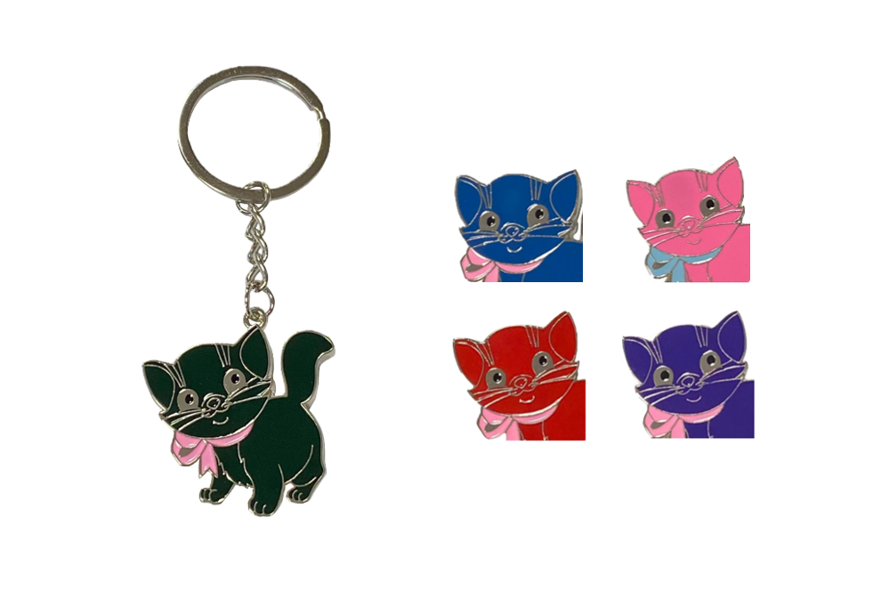 Metal Cat with Ribbon Keychain Keyring 10cm Assorted Colours 8096