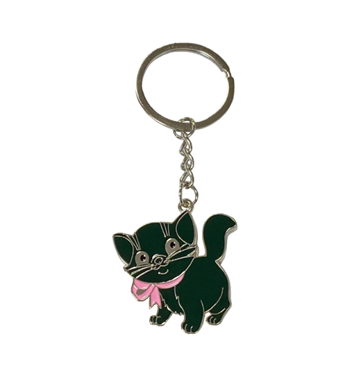 Metal Cat with Ribbon Keychain Keyring 10cm Assorted Colours 8096