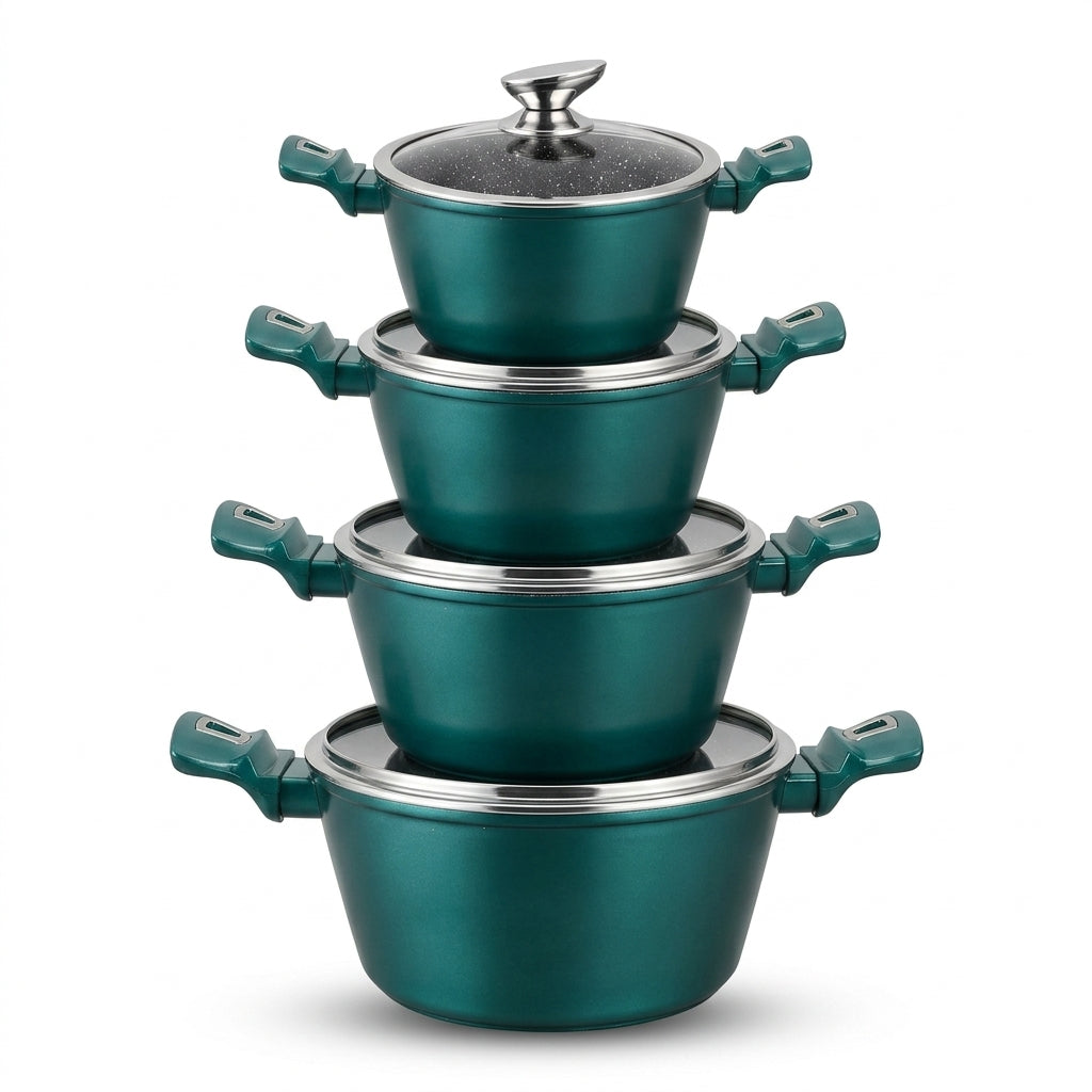 SIGMA 4-Piece Casserole Set with Glass Lids, Emerald Green, 18-20-24cm Aluminium, SKU DL9133