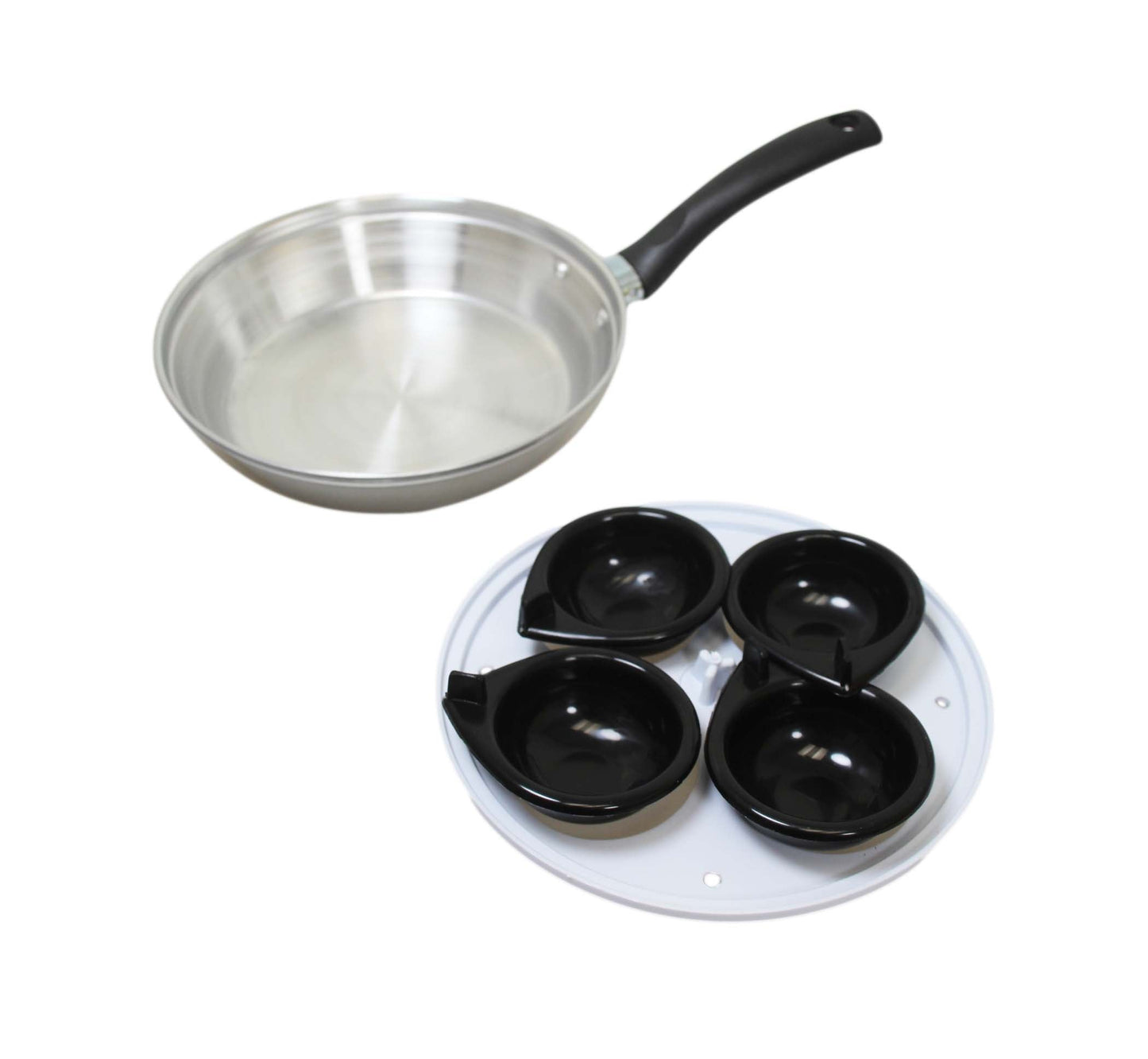 Non Stick Home Kitchen 4 Egg Poacher Pan 20cm With Long Safety Handle Egg Poacher 5.5cm 9101 A