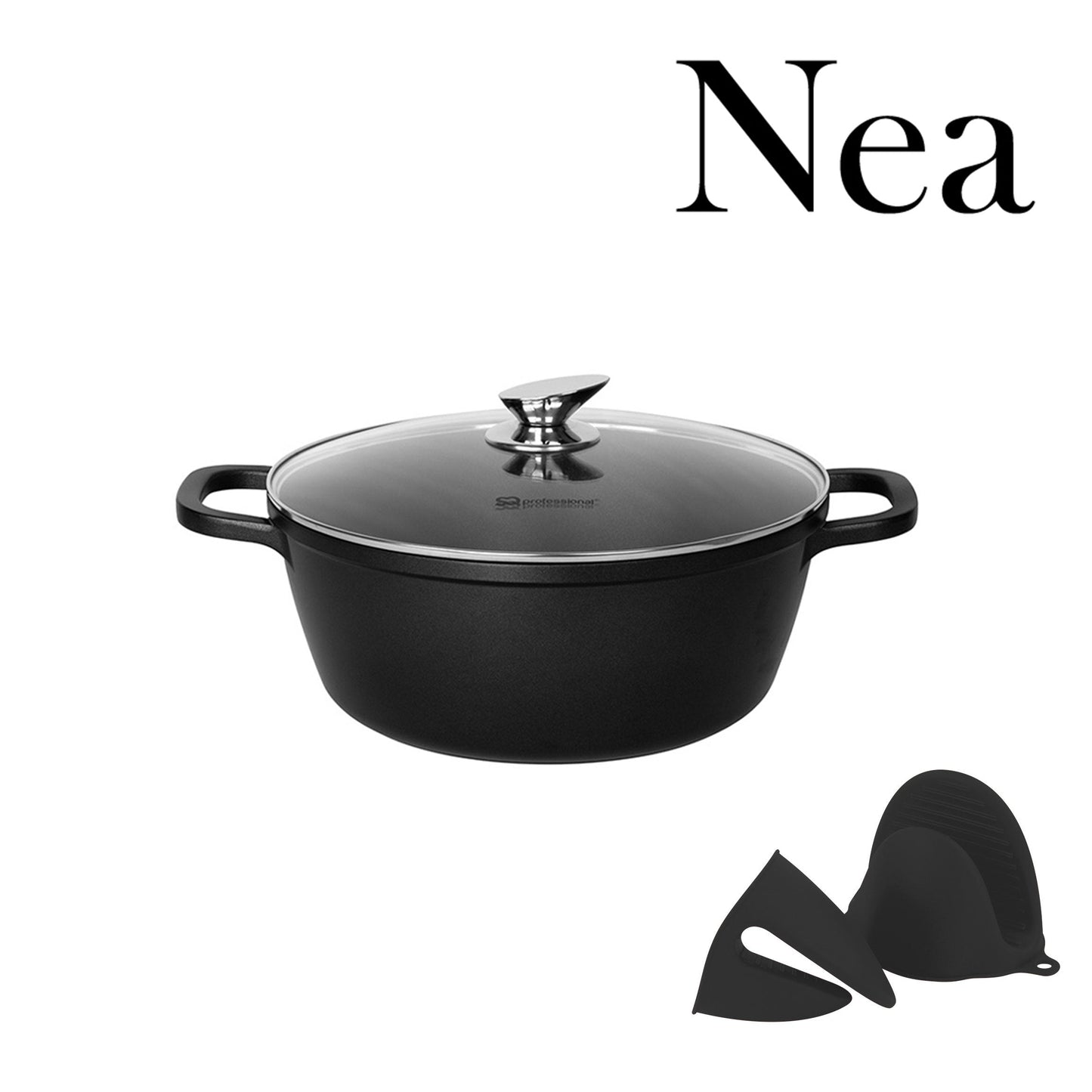 Nea Diecast Stockpot with Lid and Silicone Grips 20cm Nera 4219 / 9375