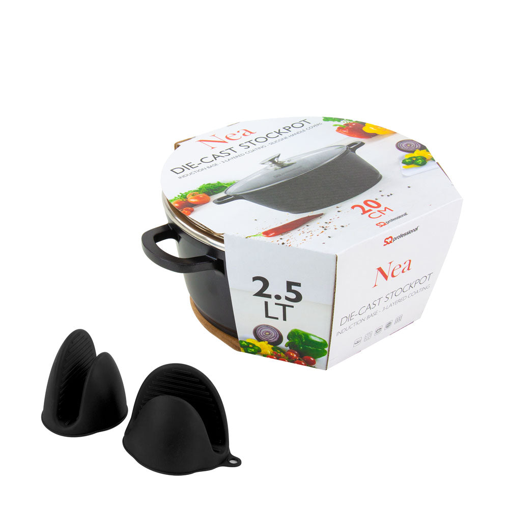 Nea Diecast Stockpot with Lid and Silicone Grips 20cm Nera 4219 / 9375